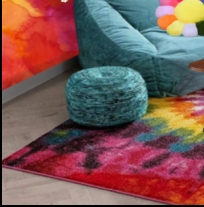 Tie dye 70s bedroom ideas tie dye rug tie dye wallpaper 70s furniture Flower Pillows 