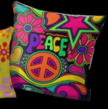  Funky Flower Power Peace and Love Hippy Art Floor Pillow  Trippy Hippy Art Floor Pillow   Peace and Love Flowers and Stars Hippie Design Floor Pillow