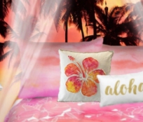 Hibiscus flower pillow  Summer pink orange sunset watercolor floral Comforters  Hawaiian bedding   tropical bedding beach bedding beach bedrooms