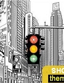 traffic light   traffic light lamps  traffic light table lamps New York in Cartoon mural NYC sketch wallpaper mural New York mural new york city wallpaper