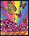 Tie Dye Tapestries - beautiful colors in this butterflies and magic mushrooms tapestry glow under any blacklight  Tie Dye bedroom ideas - hippie style decorating ideas - splatter paint rooms - retro 70s bedroom decor - peace sign decoration