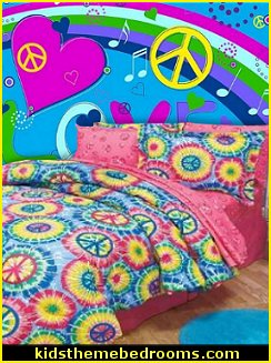 Psychedelic Love and Peace Graffiti mural-tie dye bedding retro bedroom ideas