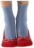 novelty slipper socks  - Foot Traffic Non-skid Red Ruby Slippers Slipper Socks - After a long day on your feet, these great novelty slipper socks by Foot Traffic will wisk you away to your own private OZ. Beautifully made with silver and red metallic threads woven in the shoe design, these socks feature a warm terry cloth weave on inner sole to help keep your feet warm.