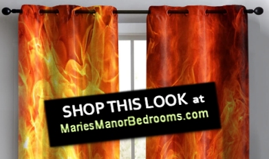 Burning Flames Window Curtains  Fire  Grommet Top Window Drapes   Fire Blackout Curtains   