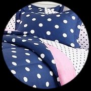 The polka dot bedding set brings a fresh update to the classic polka dot pattern, with white dots on navy blue reversing to preppy pink, with navy dotted sheets adding to the polka dot theme.