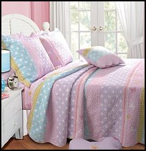 Brighten your kids' room with the Polka Dot Stripe quilt set. Butterflies and polka dots enliven this quilt which features fun stripes in pastel colors
