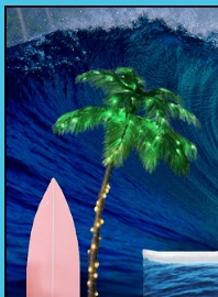 Wave Mural Ocean Wallpaper  Pre-Lit Artificial Palm Tree  Wooden surfboard decor   beach bedroom decor   Surfer girl bedding