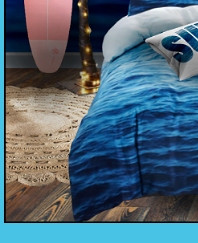 Wooden surfboard decor   Braided Jute Area Rug    beach bedroom decor   Surfer girl bedding 